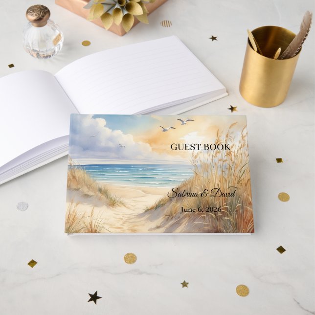 Libro de invitados de boda con tema de playa (Anverso Abierto)
