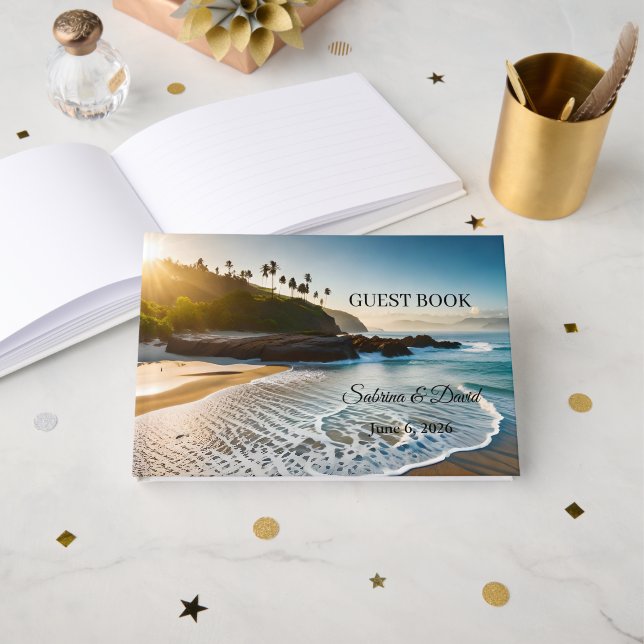 Libro de invitados de boda con tema de playa (Anverso Abierto)