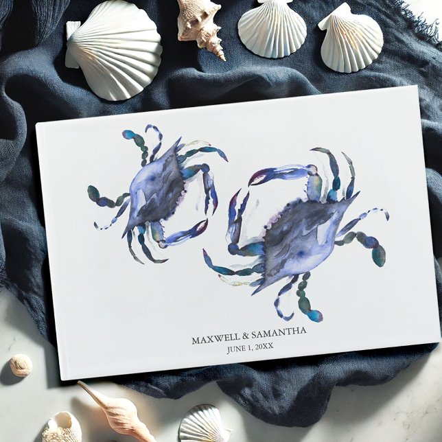 Libro de invitados de boda de acuarela azul de pla (beach wedding guest book watercolor crabs by Victoria Grigaliunas Do Tell A Belle)