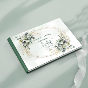 Libro de invitados de boda de acuarela verde dorad