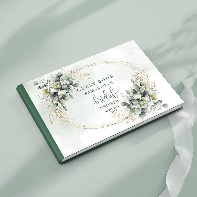 Libro de invitados de boda de acuarela verde dorad (Watercolor Green Gold Bridal Shower Guest Book)
