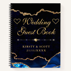 Libro de invitados de boda de ágata con brillo fal