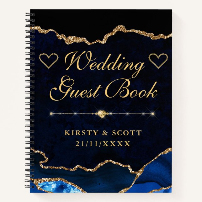 Libro de invitados de boda de ágata con brillo fal (Anverso)