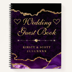 Libro de invitados de boda de ágata con brillo fal
