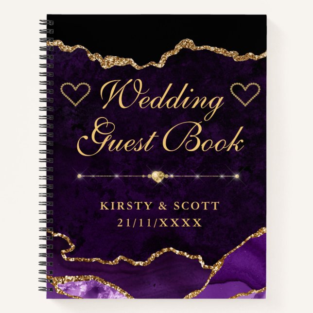 Libro de invitados de boda de ágata con brillo fal (Anverso)