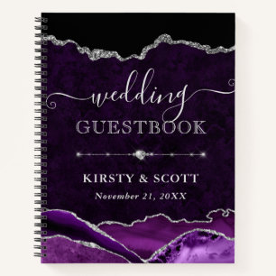 Libro de invitados de boda de ágata con brillo púr