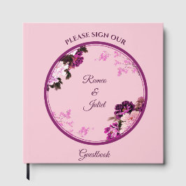 Libro de invitados de Boda de anillo floral morado