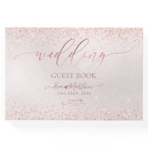 Libro de invitados de boda de brillo dorado rosa r