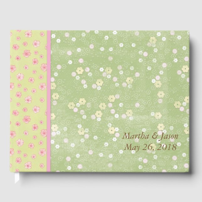 Libro de invitados de boda de campo de flores verd (Anverso)