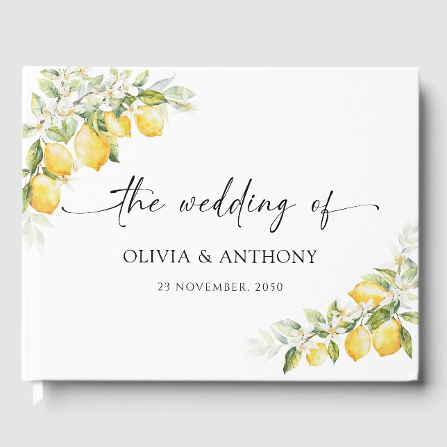 Libro de invitados de boda de cítricos verde limón (Anverso)