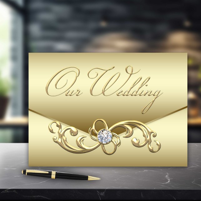 Libro de invitados de Boda de diamantes de oro (Elegant gold wedding guest book.)