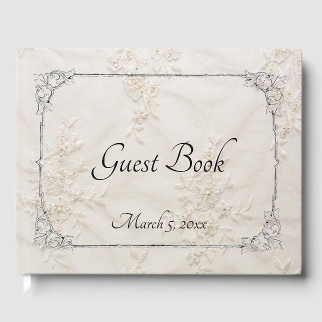 Libro de invitados de Boda de encaje bordado (Anverso)