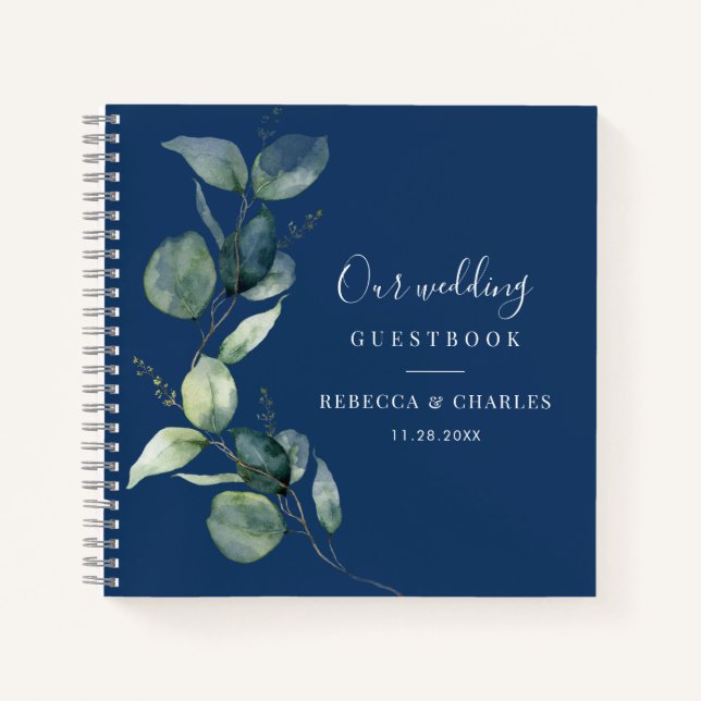 Libro de invitados de boda de eucalipto acuarela (Anverso)