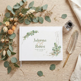 Libro de invitados de boda de eucalipto y oro