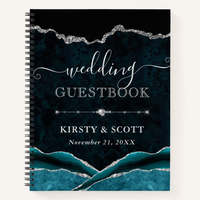 Libro de invitados de boda de falso brillo de ágat (Anverso)