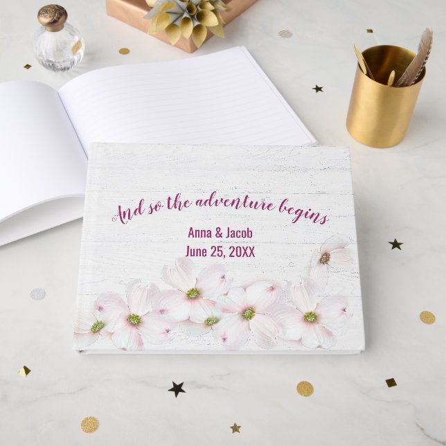 Libro de invitados de boda de flor de cosmos rosa (Anverso Abierto)