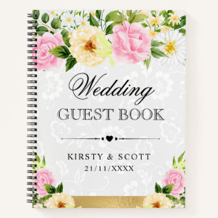 Libro de invitados de boda de flores amarillas y r