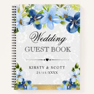 Libro de invitados de boda de flores azules marino