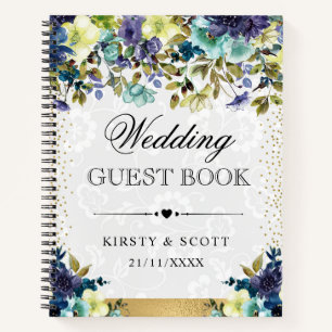 Libro de invitados de boda de flores de verano azu