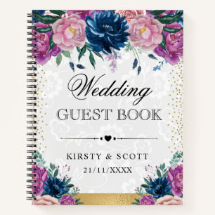 Libro de invitados de boda de flores de verano azu