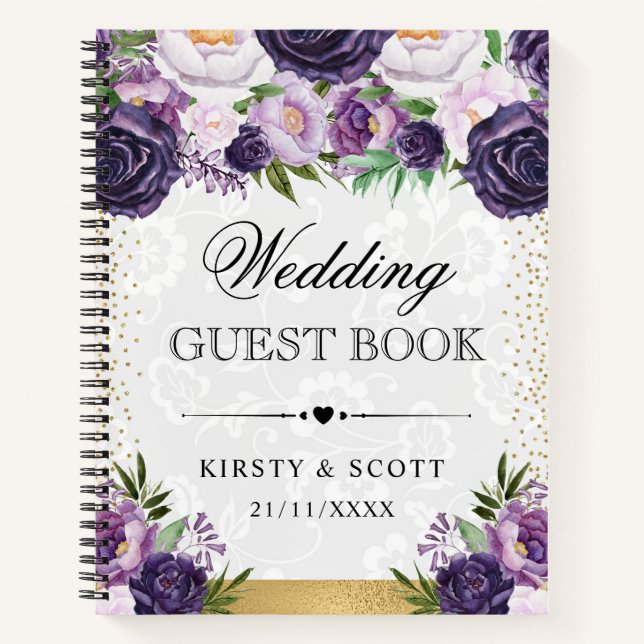 Libro de invitados de boda de flores de verano púr (Anverso)