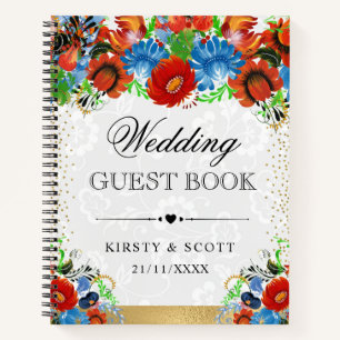 Libro de invitados de boda de flores de verano roj