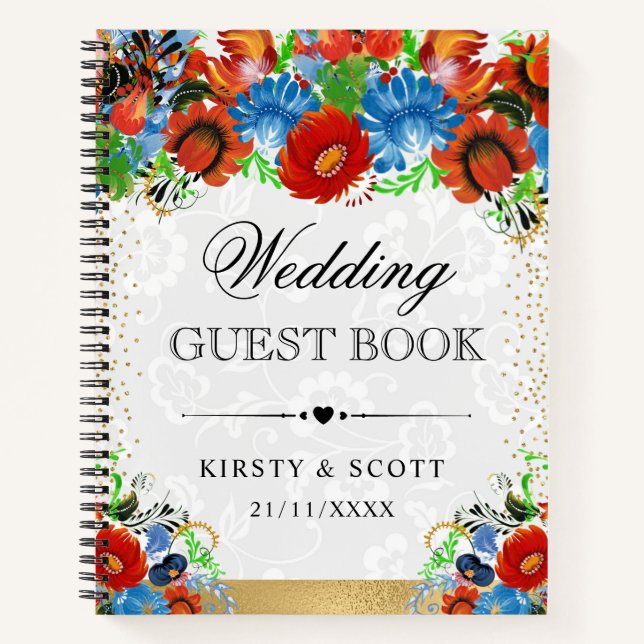Libro de invitados de boda de flores de verano roj (Anverso)