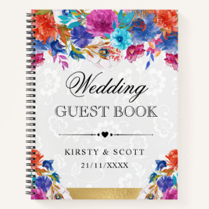 Libro de invitados de boda de flores de verano ros