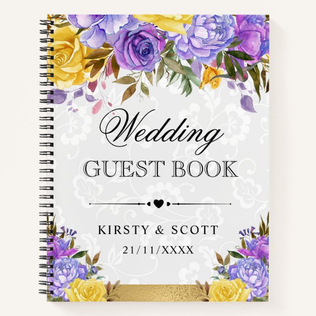 Libro de Invitados de Boda de Flores Purpura y Ama (Anverso)