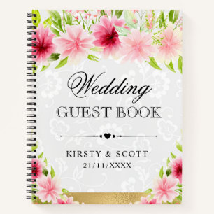 Libro de invitados de boda de flores rosadas al ac