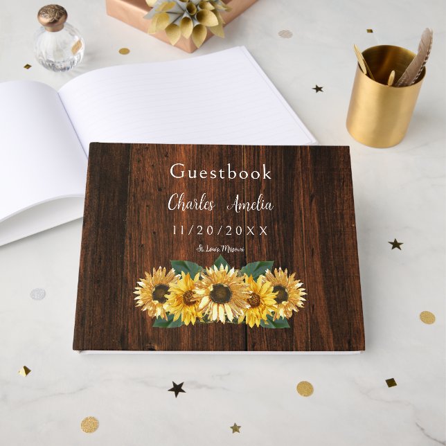 Libro de invitados de Boda de girasol ruso (Anverso Abierto)