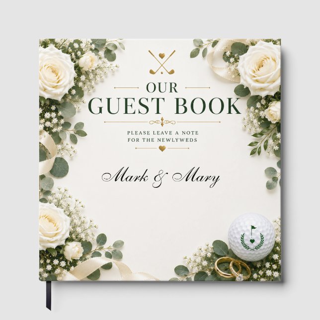 Libro de invitados de boda de golf Rosas Blancas (Anverso)