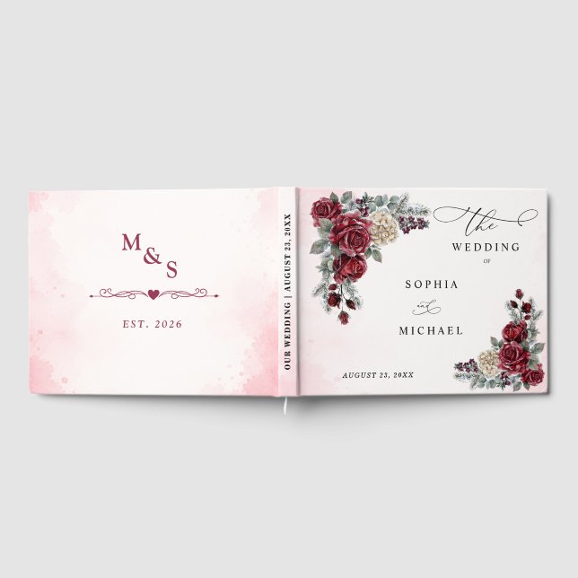 Libro de invitados de boda de invierno de Rosas Co (Lleno)