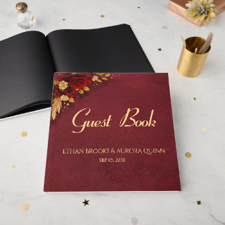 Libro de invitados de boda de lujo de Borgoña y fl