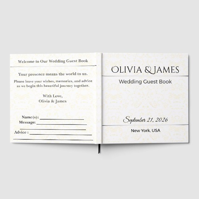 Libro de Invitados de Boda de Lujo Dorado Elegante (Lleno)