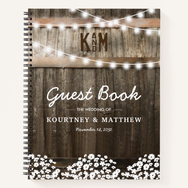 Libro de Invitados de Boda de Madera Rústica con A (Anverso)