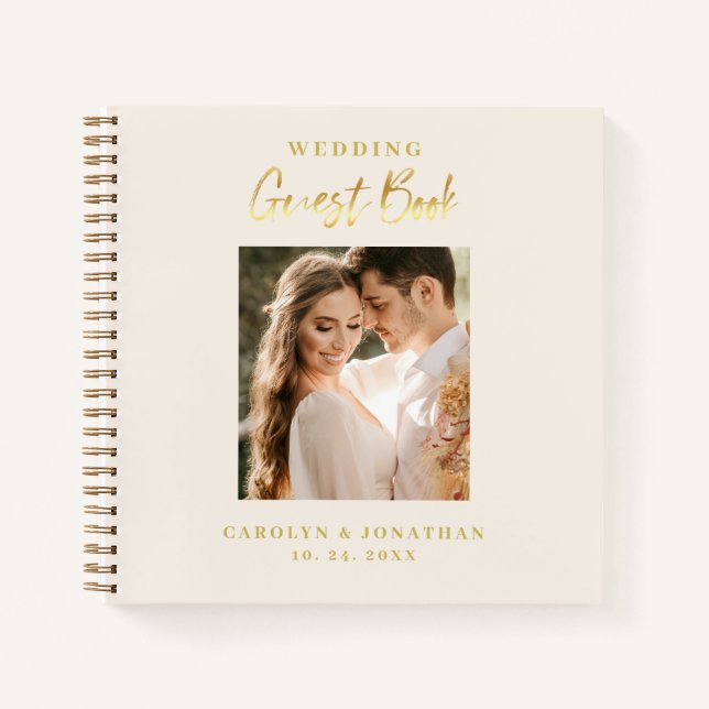 Libro de invitados de boda de marfil con elegante  (Anverso)