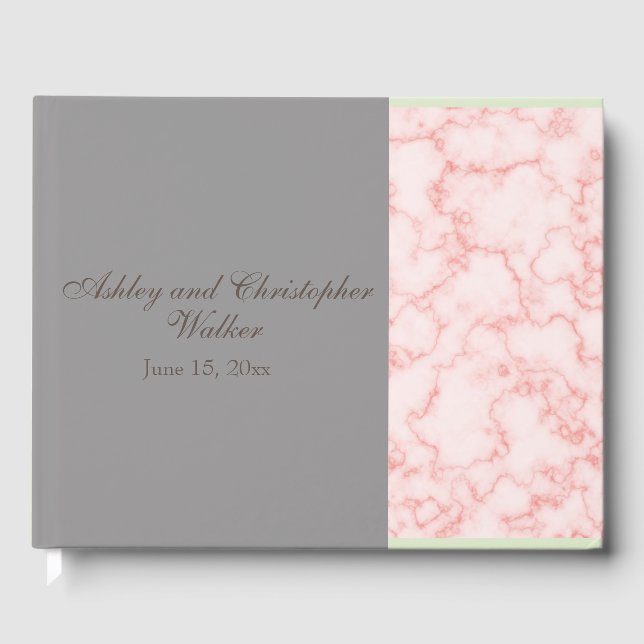 Libro de invitados de boda de mármol rosa y gris (Anverso)