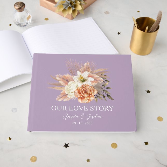 Libro de invitados de boda de melocotón rústico (Anverso Abierto)