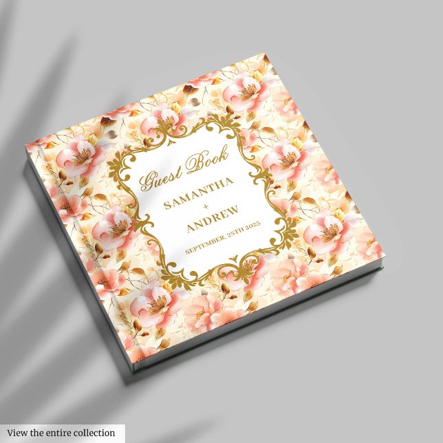 Libro de invitados de Boda de oro de Rubor para Re (Pretty Blush Gold Wedding Guest Book for Memories)