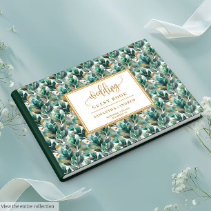 Libro de invitados de boda de oro verde forestal c