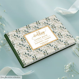 Libro de invitados de boda de oro verde sabio con
