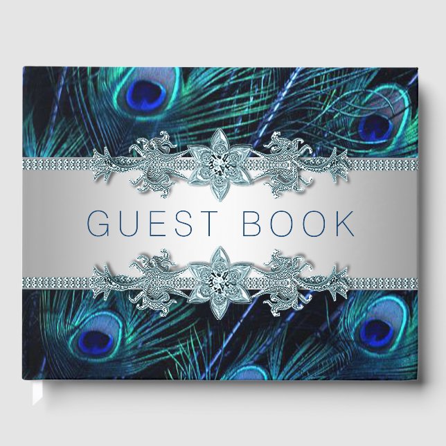 Libro de invitados de boda de pavo real azul real (Anverso)