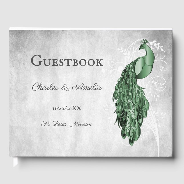 Libro de invitados de Boda de pavo real verde esme (Anverso)