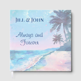 Libro de invitados de boda de playa con acuarela