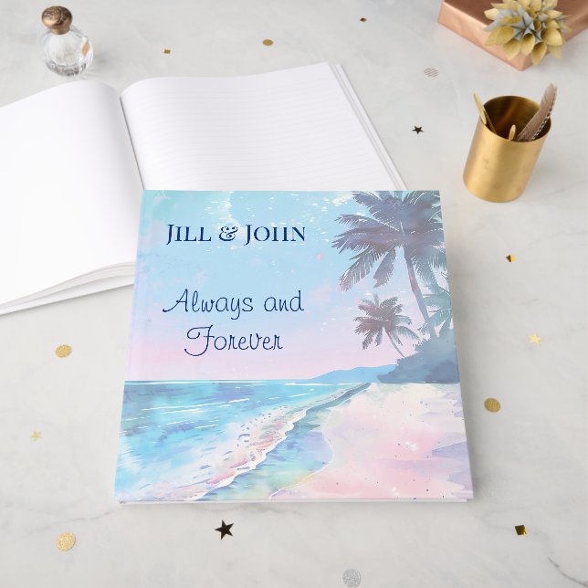 Libro de invitados de boda de playa con acuarela (Anverso Abierto)