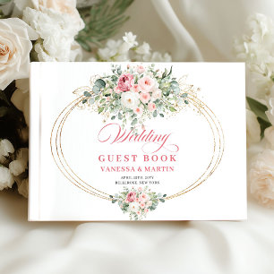 Libro de invitados de boda de rosas rosadas elegan
