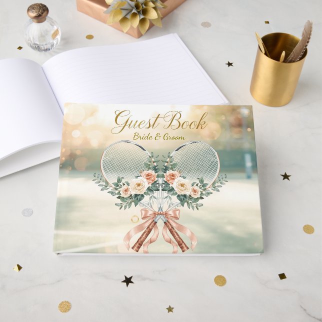 Libro de invitados de boda de tenis - Racket flora (Anverso Abierto)