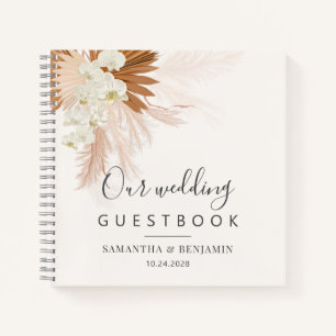 Libro de invitados de boda de terracota con hierba