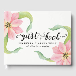 Libro de invitados de boda de tulipanes de acuarel